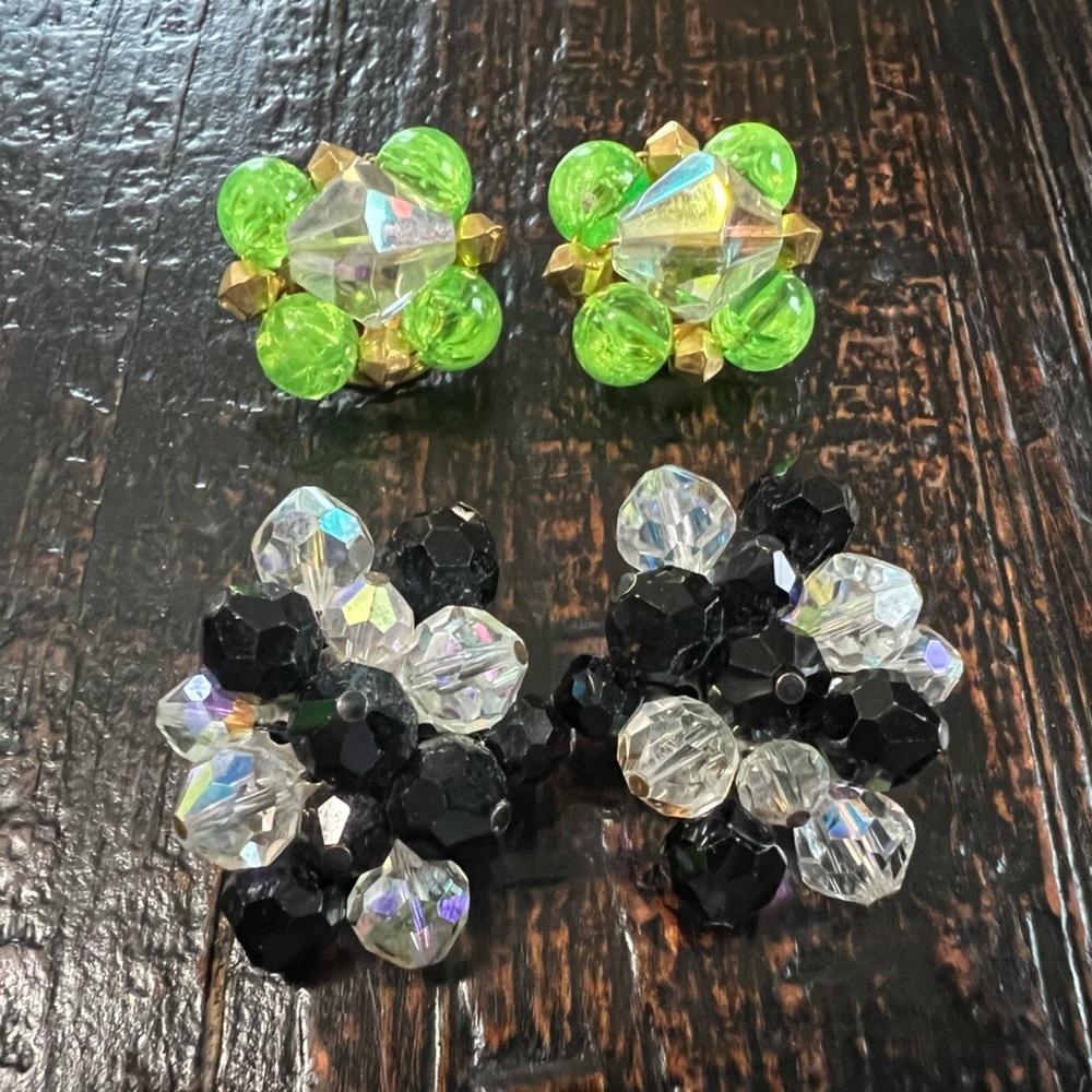 Pair of vintage cluster clip on earrings